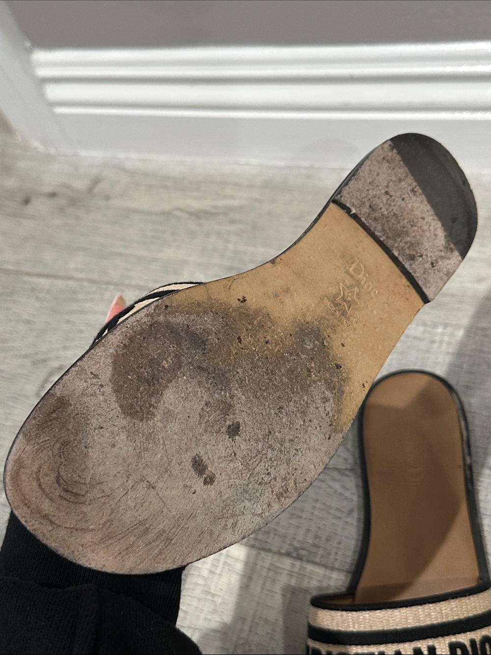 Dior Beige and Black Logo Slide Sandals - Picture 4 of 5